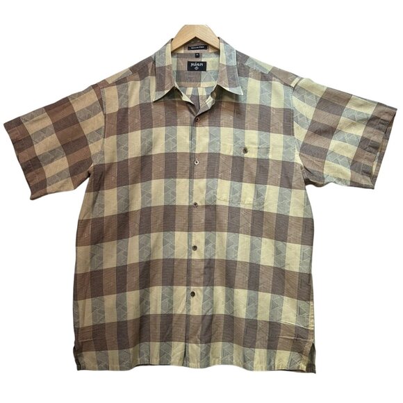 Minos Mens Button Down Shirt Short Sleeve Summer Size XL Multicolor Plaid Pocket - Picture 1 of 12